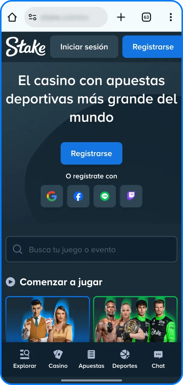 Inici&aacute; el proceso al abrir en Chrome el sitio de Stake App.