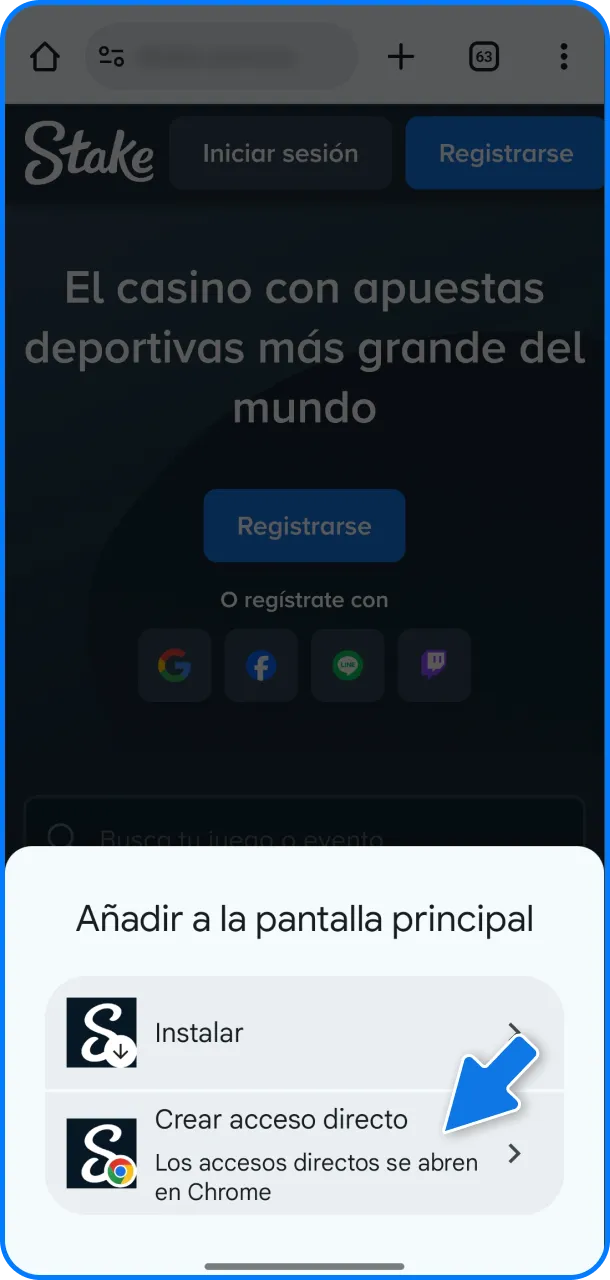 Seleccion&aacute; instalar aplicaci&oacute;n para a&ntilde;adir la App de Stake a tu m&oacute;vil.