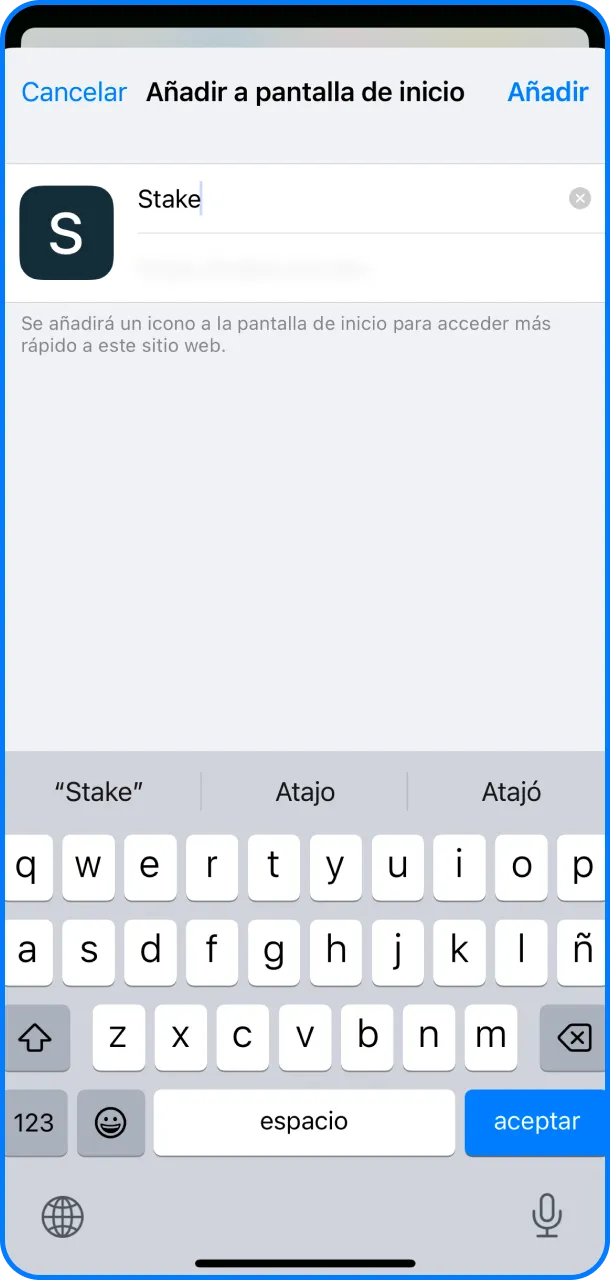 Seleccion&aacute; agregar a inicio para tener acceso directo a la App de Stake.