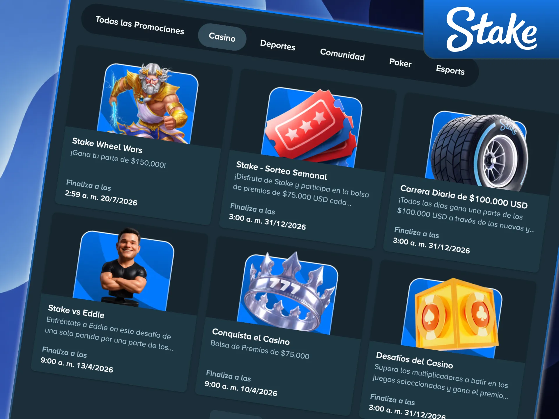 Compite en las carreras y desaf&iacute;os de casino para ganar premios en Stake.