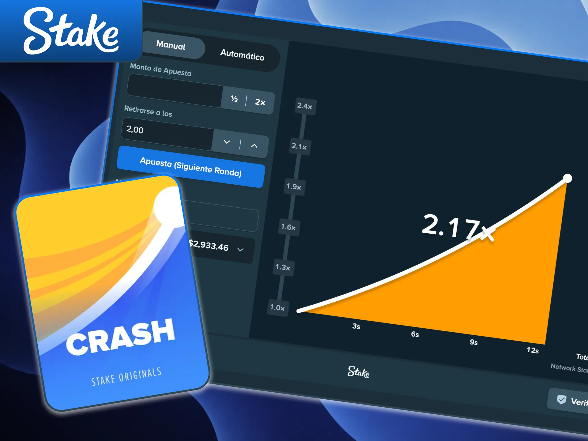 Apuesta y retira a tiempo en el din&aacute;mico juego Crash de Stake.
