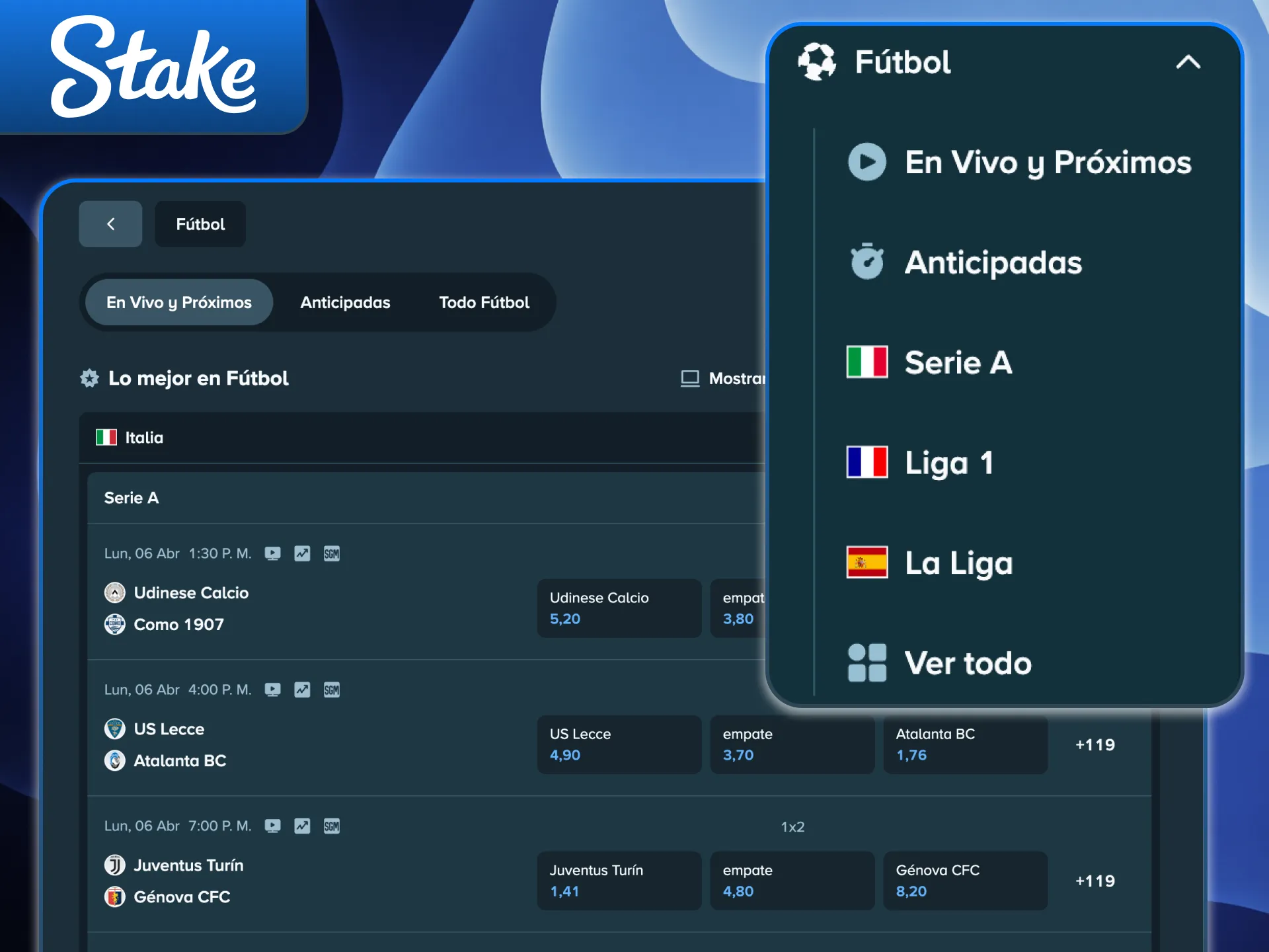 Realiza tus mejores apuestas de F&uacute;tbol en el sitio oficial de Stake.