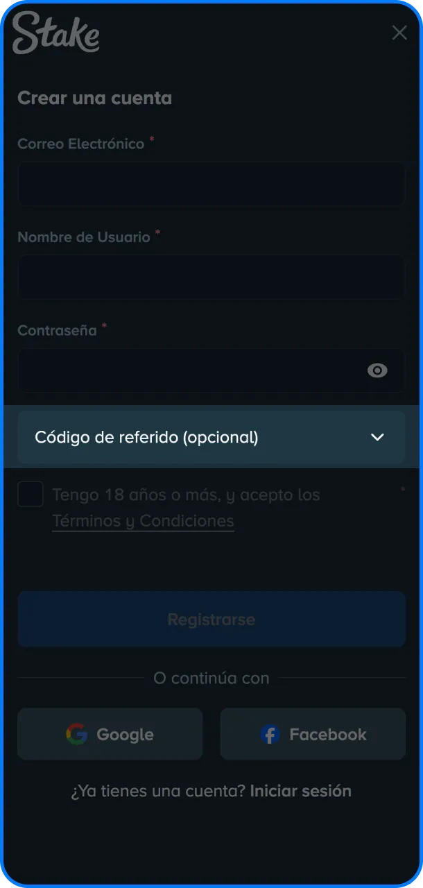 Ingres&aacute; tu c&oacute;digo promocional de Stake para activar beneficios exclusivos al registrarte.