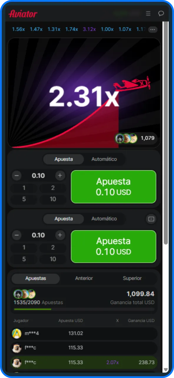 Coloca tu importe, apostá y cobrá antes de que el avión se vaya.