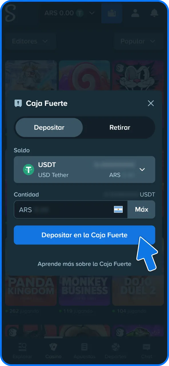 Elige tu método de pago preferido y realizá tu primer depósito para cargar saldo.