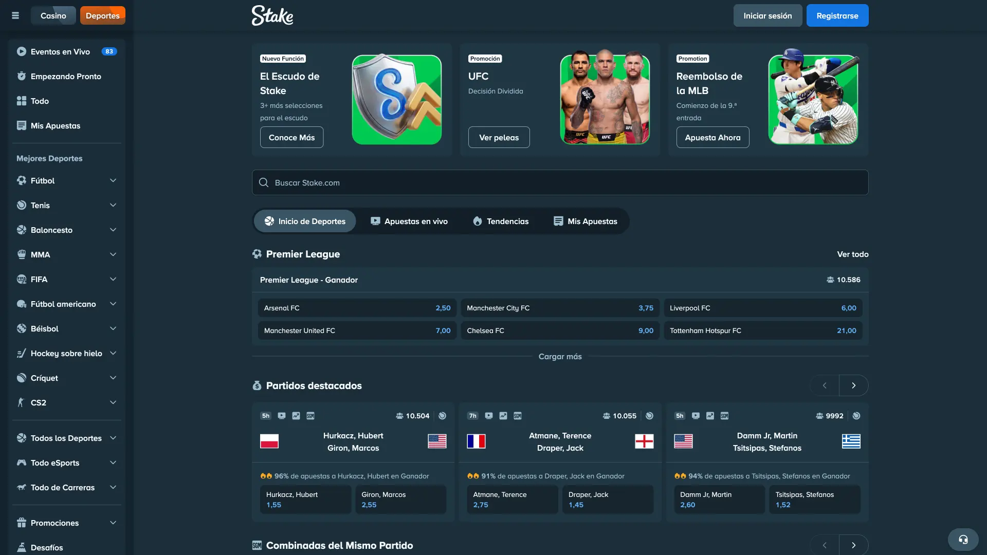 Entrá a la pantalla de deportes y hacé tu apuesta en Stake.