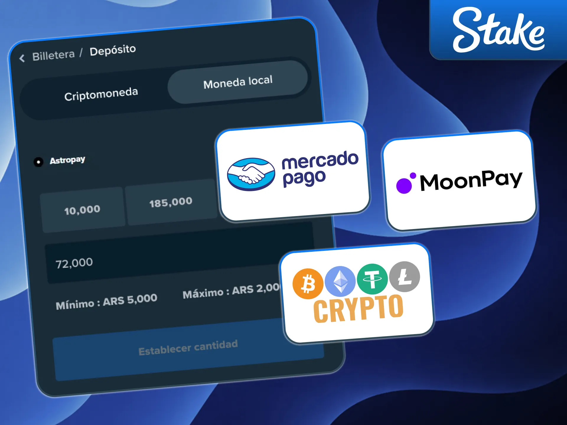 Depositá con Mercado Pago o cripto y jugá en Stake.