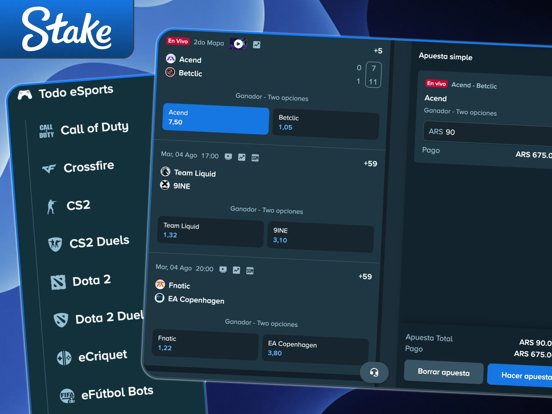 Apostá en eSports y ganá en Stake.